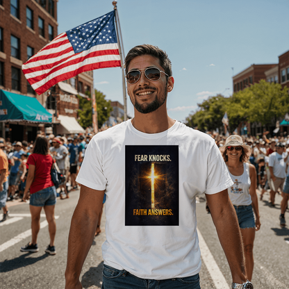 Fear Knocks Faith Answers Christian Shirt – Bold Faith Over Fear Apparel - FORGEDnLOVE