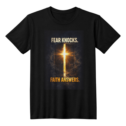 Fear Knocks Faith Answers Christian Shirt – Bold Faith Over Fear Apparel - FORGEDnLOVE