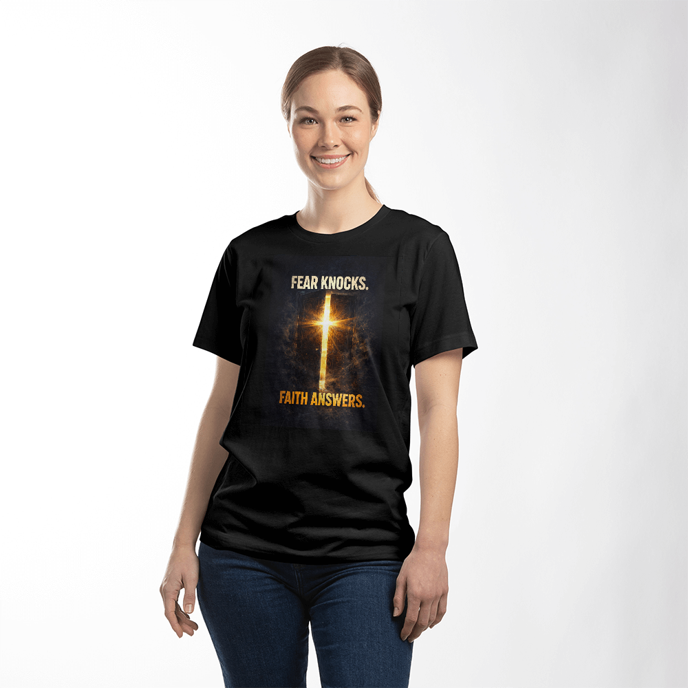 Fear Knocks Faith Answers Christian Shirt – Bold Faith Over Fear Apparel - FORGEDnLOVE