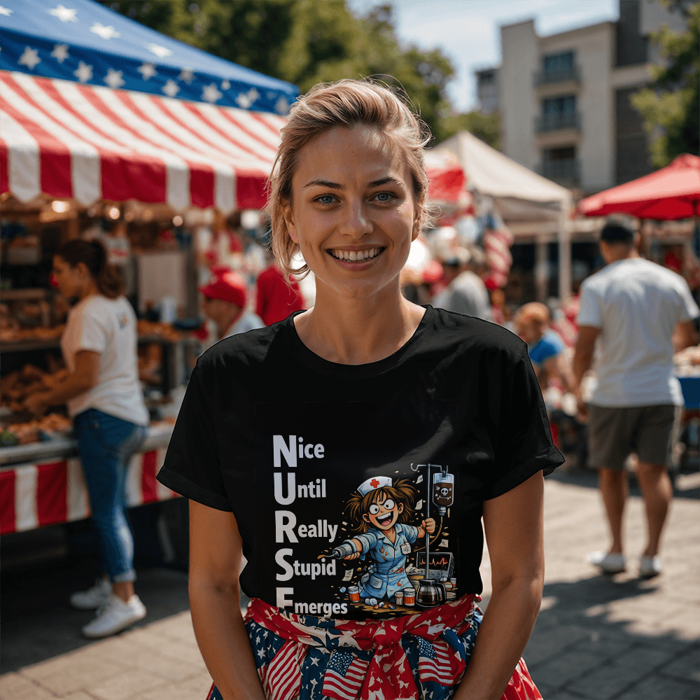 Funny Nurse T-Shirt – “NURSE: Nice Until Really Stupid Emerges” | Savage Nurse Humor Tee | RN Gift | Healthcare Worker Shirt Saving lives. Losing patience. Wearing this shirt. - FORGEDnLOVE