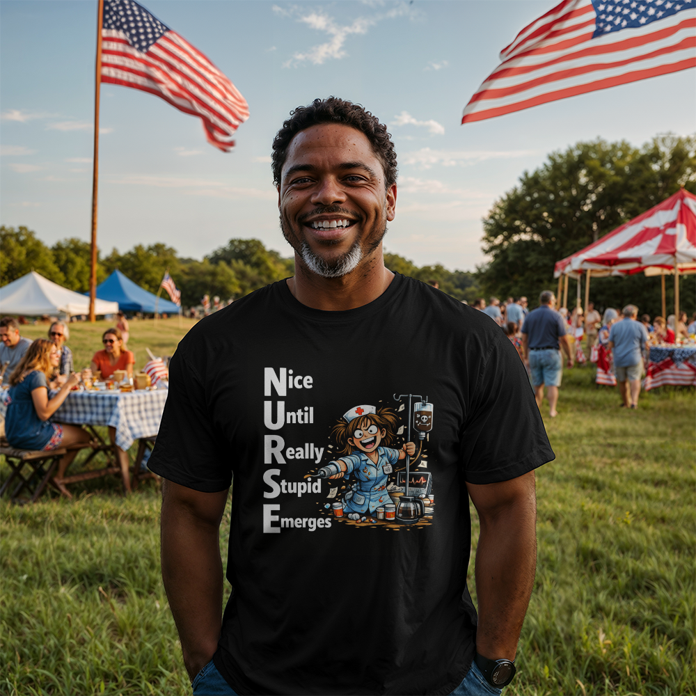Funny Nurse T-Shirt – “NURSE: Nice Until Really Stupid Emerges” | Savage Nurse Humor Tee | RN Gift | Healthcare Worker Shirt Saving lives. Losing patience. Wearing this shirt. - FORGEDnLOVE