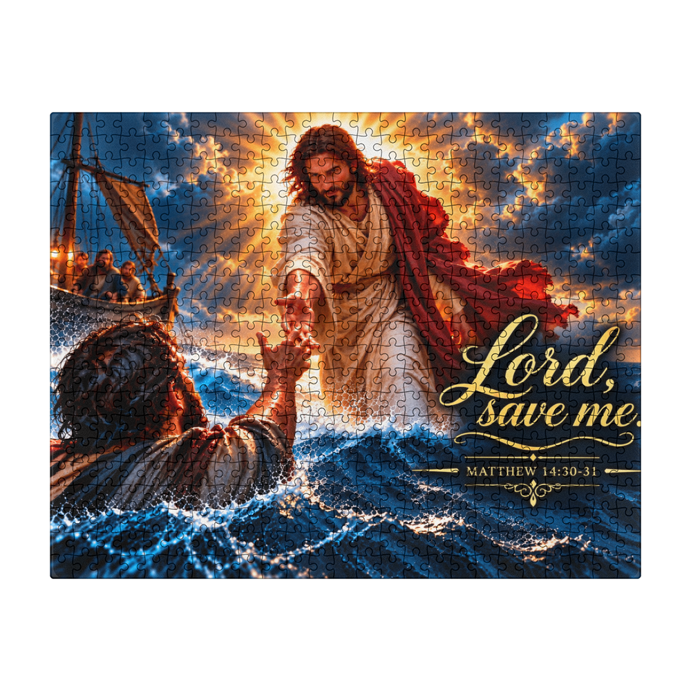 Lord, Save Me – 500 Piece Christian Puzzle | Matthew 14:30 Jesus & Peter Faith Gift