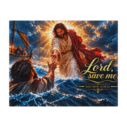 Lord, Save Me – 500 Piece Christian Puzzle | Matthew 14:30 Jesus & Peter Faith Gift