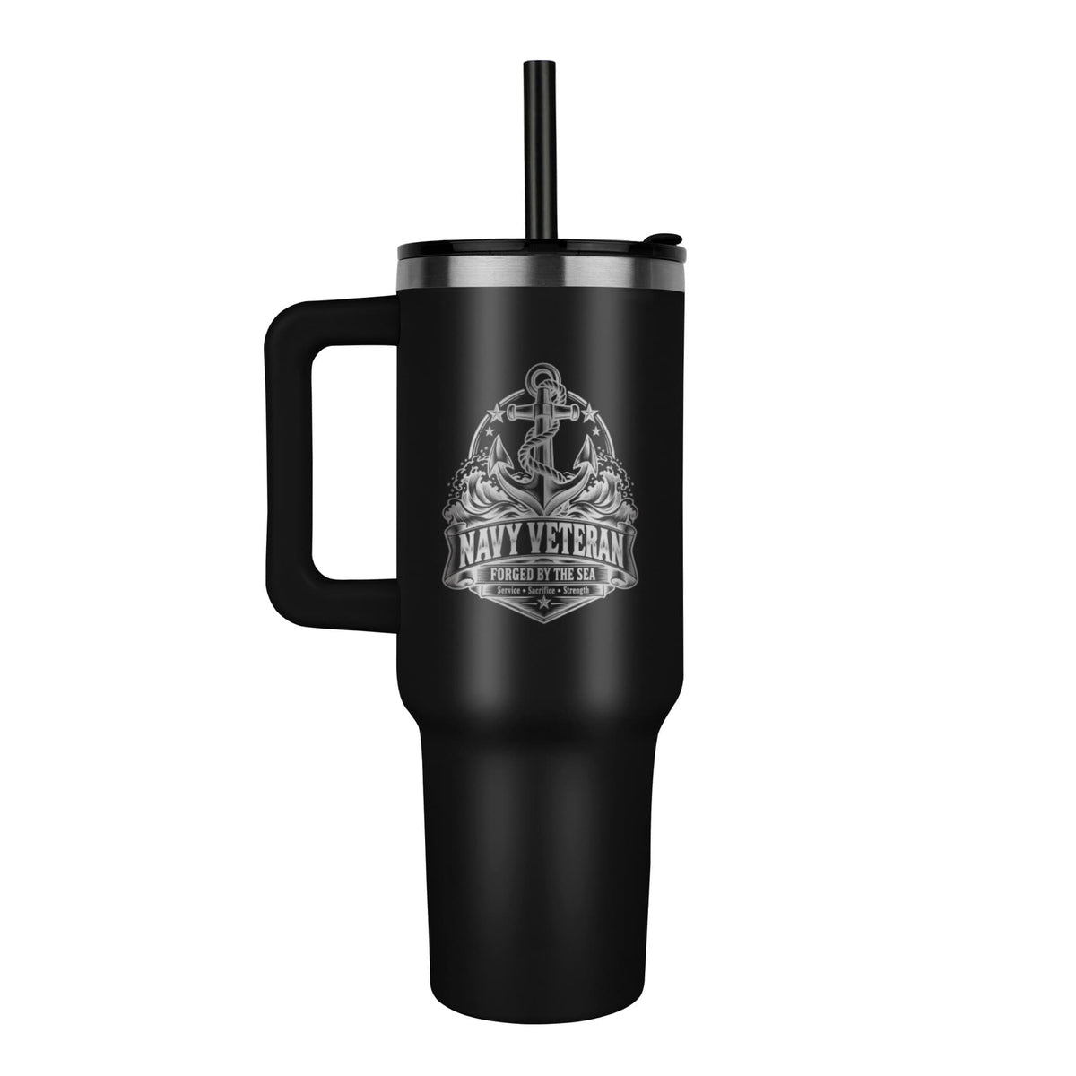 Black engraved Navy Veteran tumbler - FORGEDnLOVE