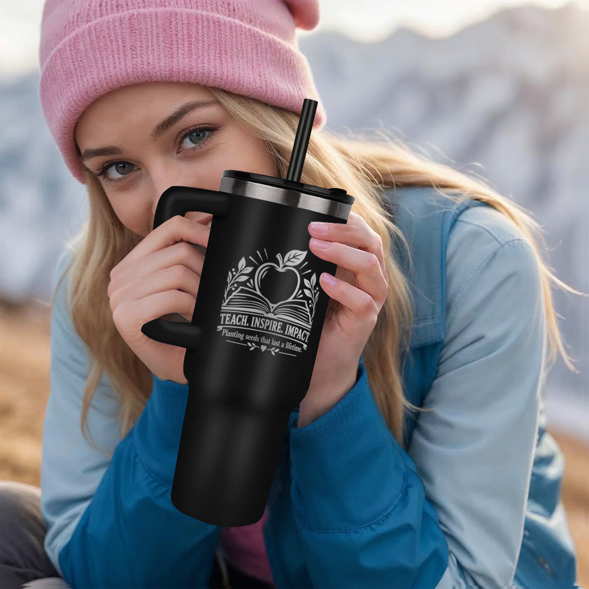 Teach Inspire Impact 40oz Engraved Teacher Tumbler – Teacher Appreciation Gift