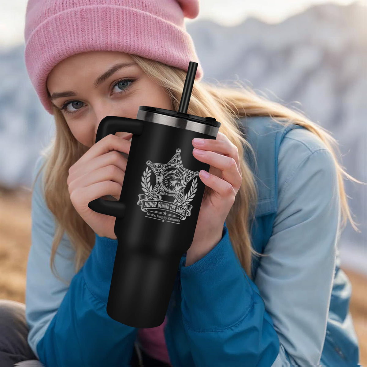 Honor Behind the Badge 40oz Engraved Sheriff Tumbler – Deputy Sheriff Gift