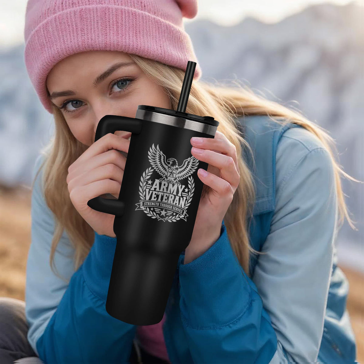 Blue engraved Army Veteran tumbler - FORGEDnLOVE