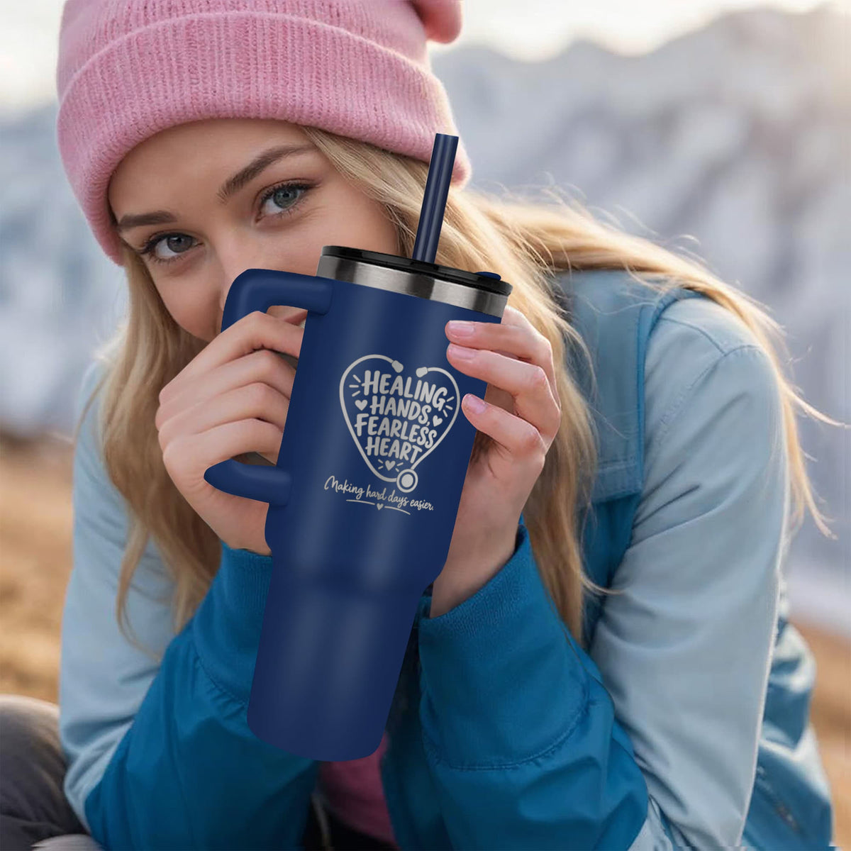 Healing Hands, Fearless Heart 40oz Engraved Nurse Tumbler – Nurse Gift