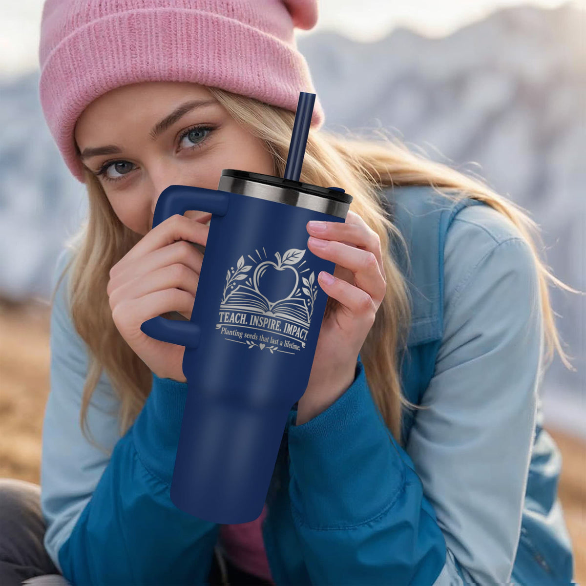 Teach Inspire Impact 40oz Engraved Teacher Tumbler – Teacher Appreciation Gift