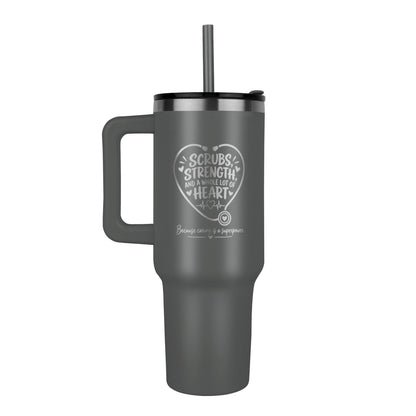 Scrubs, Strength & Heart 40oz Engraved Nurse Tumbler – Nurse Appreciation Gift