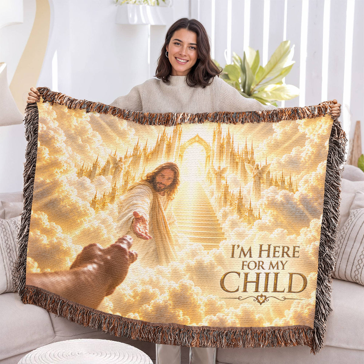 I'm Here for My Child – Christian Memorial Woven Blanket | Jesus Heaven Sympathy Gift