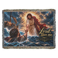 Lord, Save Me – Jesus & Peter Christian Woven Blanket | Matthew 14:30 Faith Gift