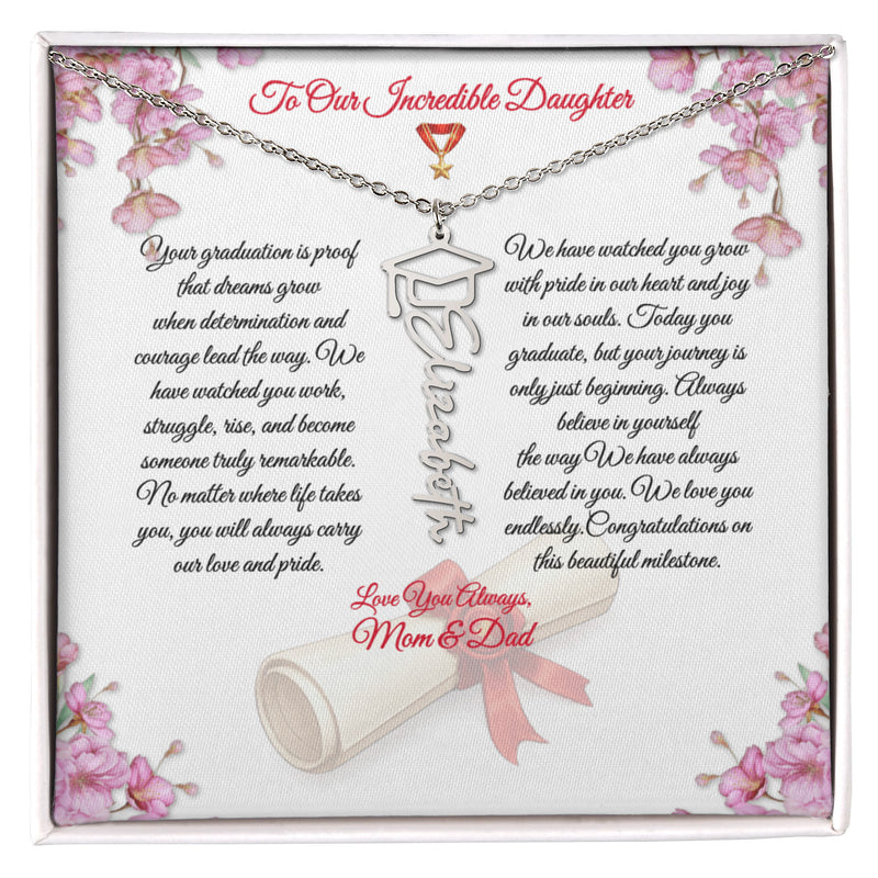 Graduation Name Necklace for Daughter – Personalized Gift from Mom & Dad | Class of 2026 Graduation Jewelry - FORGEDnLOVE
