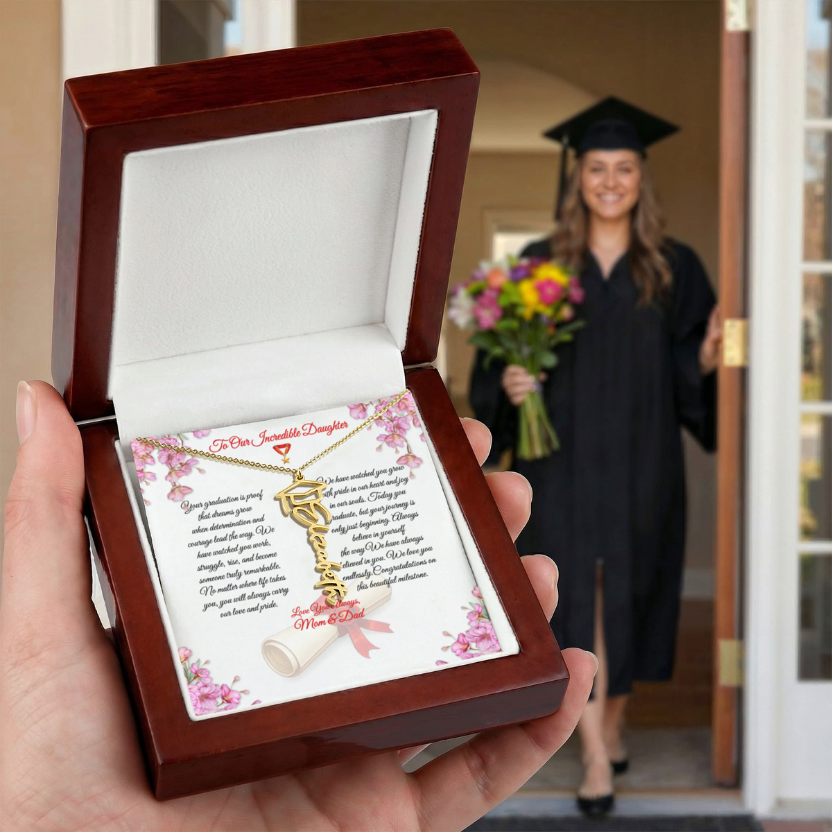 Graduation Name Necklace for Daughter – Personalized Gift from Mom & Dad | Class of 2026 Graduation Jewelry - FORGEDnLOVE