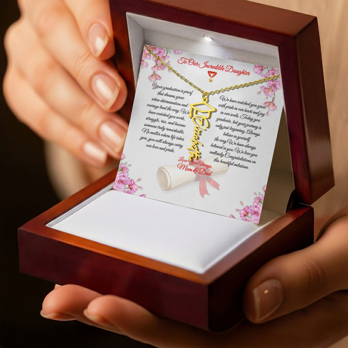 Graduation Name Necklace for Daughter – Personalized Gift from Mom & Dad | Class of 2026 Graduation Jewelry - FORGEDnLOVE